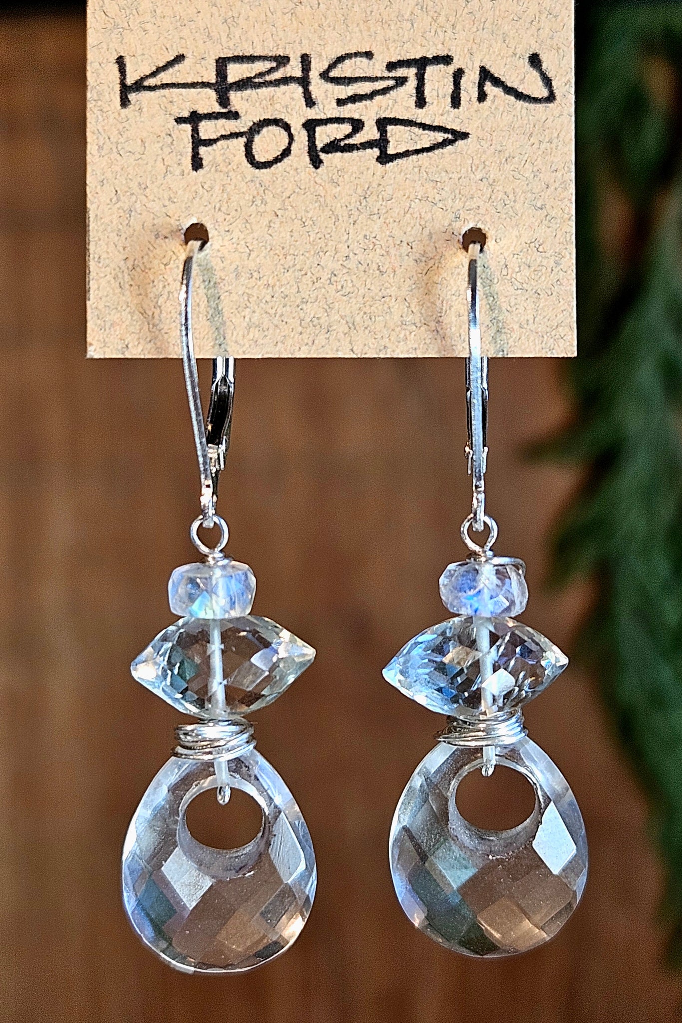 Limited Edition Clear Quartz, Prasiolite & Rainbow Moonstone Earrings