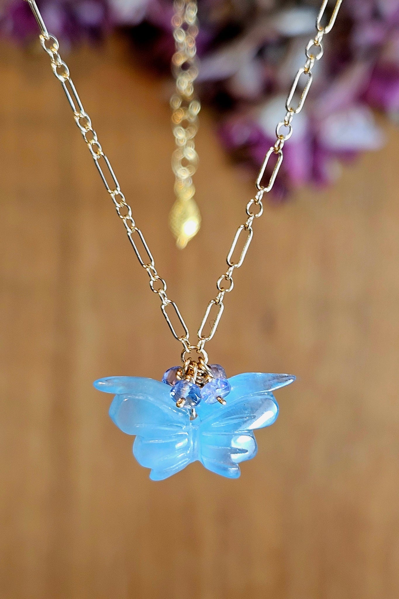 GF) Aquamarine Butterfly Necklace   NBL3125G