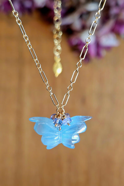 GF) Aquamarine Butterfly Necklace   NBL3125G