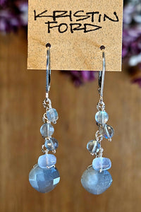 Silver Moonstone, Chalcedony & Labradorite Earrings  EBK1025