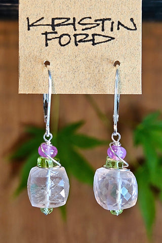 Rose Quartz, Peridot & Pink Sapphire Earrings  ERD2125