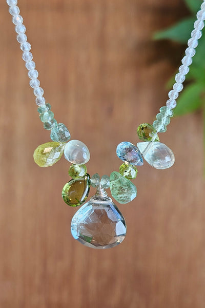 Prasiolite & Multi Color Briolette Necklace  NGR2025