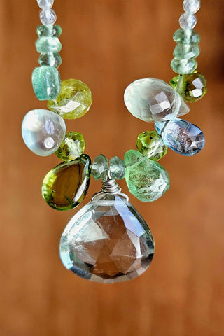 Prasiolite & Multi Color Briolette Necklace  NGR2025