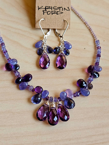 Amethyst, Iolite & Tanzanite Earrings  EBL4825