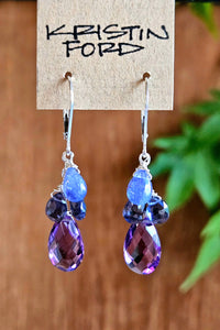 Amethyst, Iolite & Tanzanite Earrings  EBL4825