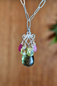 F Green Apatite,  Peridot & Ruby Necklace   NGR2225