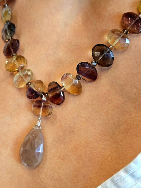 Chocolate "Mocha" Moonstone & Fluorite Necklace  NBR0824