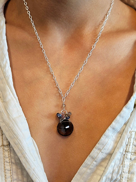 Smoky Quartz Coin Necklace  NBR1424