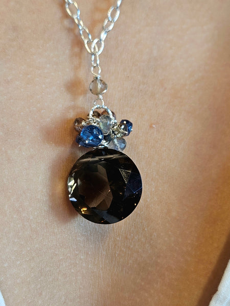 Smoky Quartz Coin Necklace  NBR1424