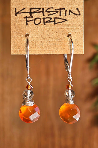 Carnelian, Smoky Quartz & Hessonite Earrings  ERD3025