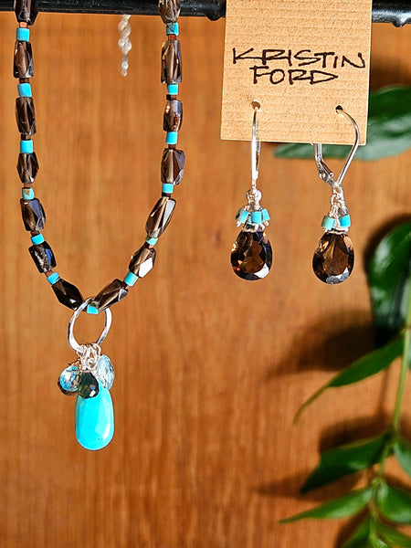 Turquoise and Smoky Quartz Necklace  NWH0725