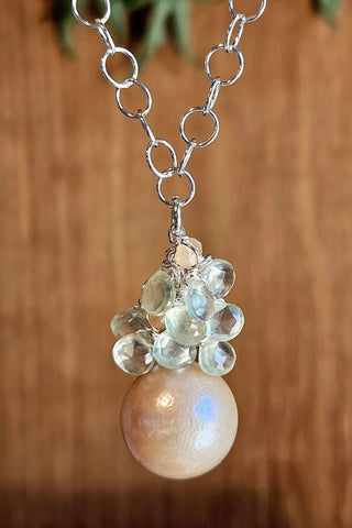One of a Kind Pearl & Prehnite Necklace