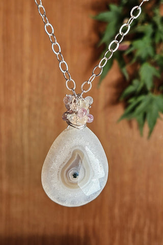 One of a Kind Solar Quartz & Pastel Sapphire Necklace