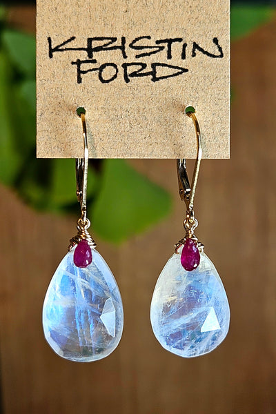 GF) Rainbow Moonstone & Ruby Earrings  EWH2325G