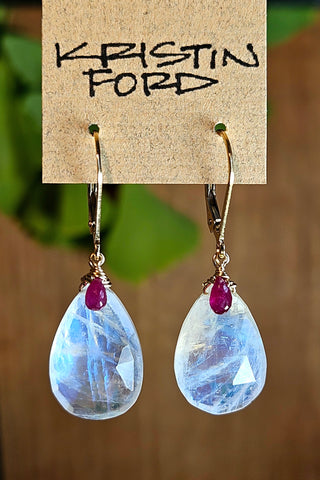 GF) Rainbow Moonstone & Ruby Earrings  EWH2325G