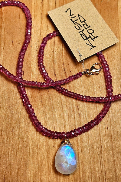 GF) Rainbow Moonstone & Ruby Necklace  NWH2325G