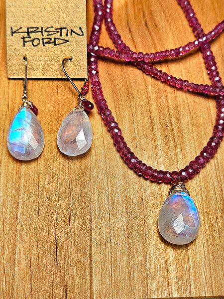 GF) Rainbow Moonstone & Ruby Earrings  EWH2325G