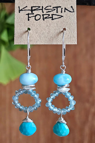 One of a Kind Sleeping Beauty Turquoise, Larimar & Apatite Earrings