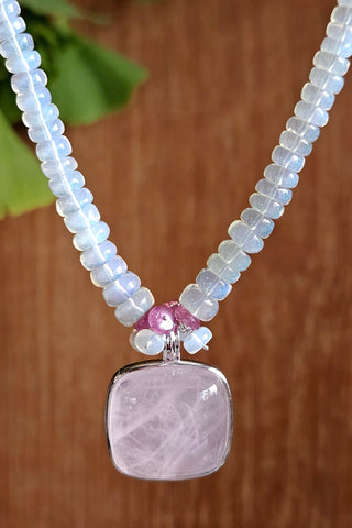 One of a Kind Rose Quartz & Opal Necklace