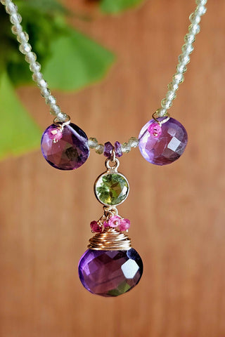 One of a Kind GF) Amethyst, Ruby & Peridot Necklace