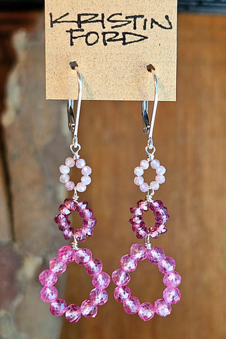 Pink Topaz, Rhodolite Garnet & Rose Quartz earrings by KRISTIN FORD; Jewelry With Meaning