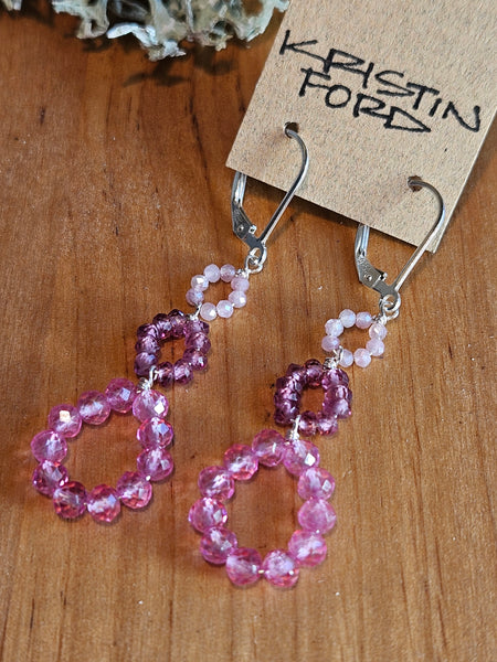 Pink Topaz, Rhodolite Garnet & Rose Quartz Earrings  ERD3825