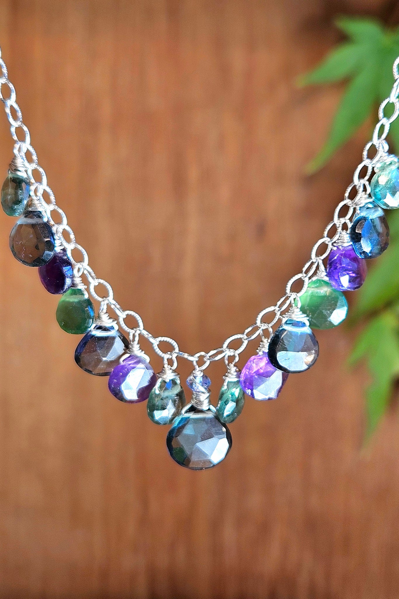 Slate Quartz, Green Apatite, Amethyst & Serpentine Necklace  NWH1825