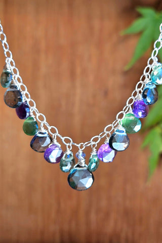 Slate Quartz, Green Apatite, Amethyst & Serpentine Necklace  NWH1825