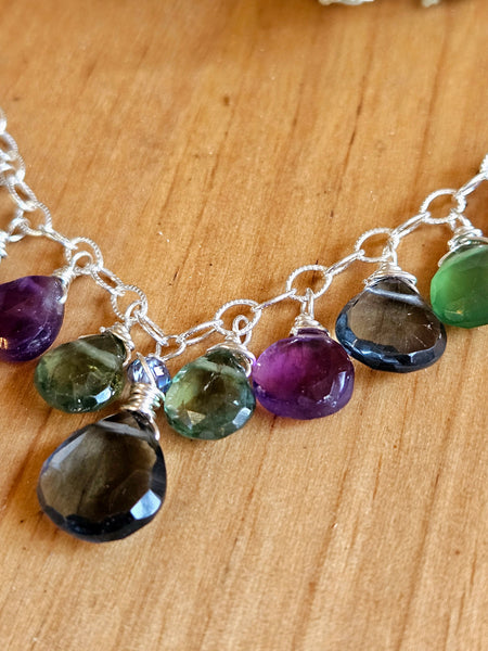 Slate Quartz, Green Apatite, Amethyst & Serpentine Necklace  NWH1825