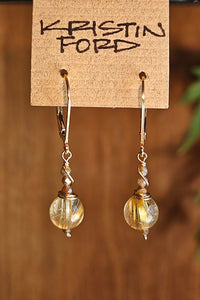 GF) Golden Rutilated Quartz & Chocolate "Mocha" Moonstone Earrings  EBR2725G