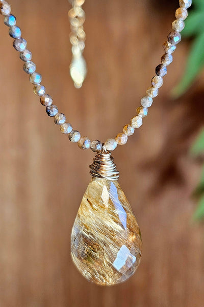 GF) Golden Rutilated Quartz & Chocolate "Mocha" Moonstone Necklace  NBR2725G