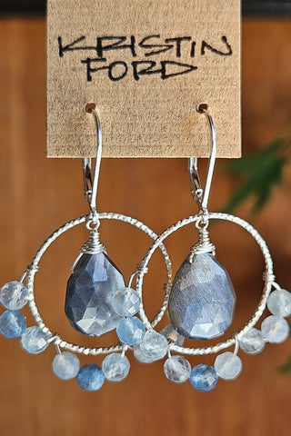 Black Moonstone & Aquamarine Earrings  EBK1925