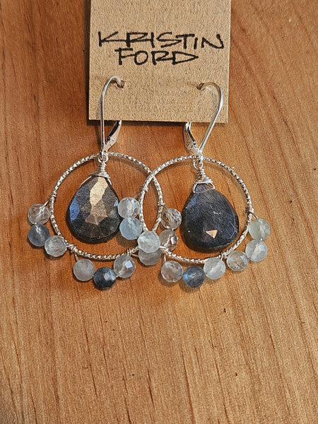 Black Moonstone & Aquamarine Earrings  EBK1925