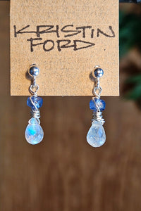 Rainbow Moonstone & Kyanite Post Earrings