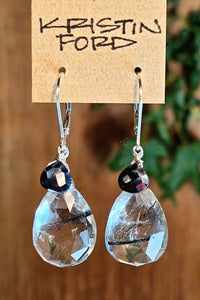 Black Tourmalinated Quartz & Black Spinel Earrings  EWH3325