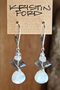 White, Black & Rainbow Moonstone Earrings  EWH3525