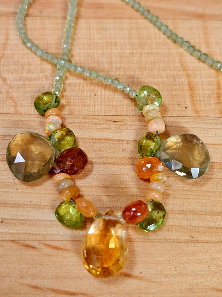 One of a Kind Citrine, Olive Quartz, Peridot & Mandarin Garnet Necklace