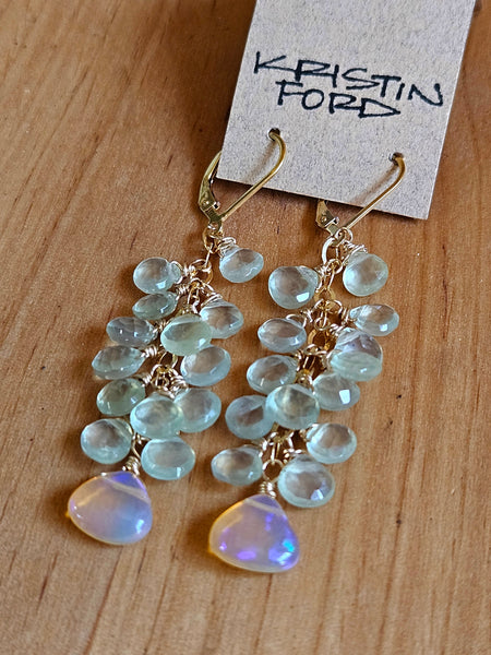 One of a Kind Opal & Prehnite Earrings