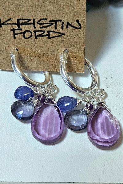 Amethyst, Iolite & Tanzanite Hoop Earrings  EBL6525
