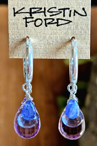 Amethyst, Iolite & Tanzanite Hoop Earrings  EBL6525