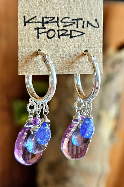 Amethyst, Iolite & Tanzanite Hoop Earrings  EBL6525