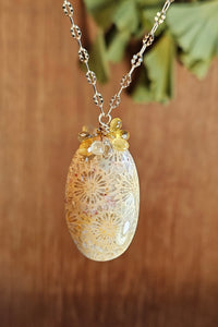 One of a Kind GF) Fossil Coral & Sapphire Necklace