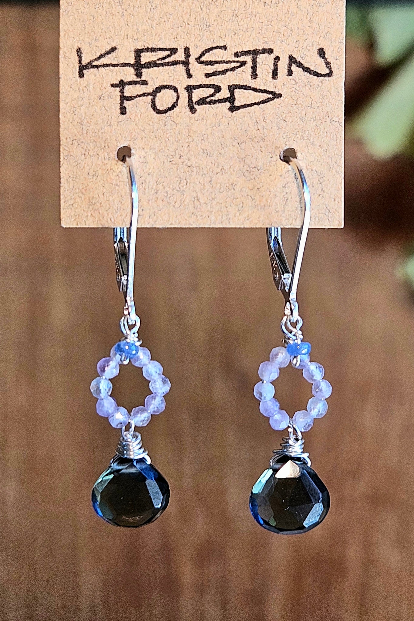 Slate Blue Quartz, Lavender Amethyst & Sapphire Earrings  EBL7025