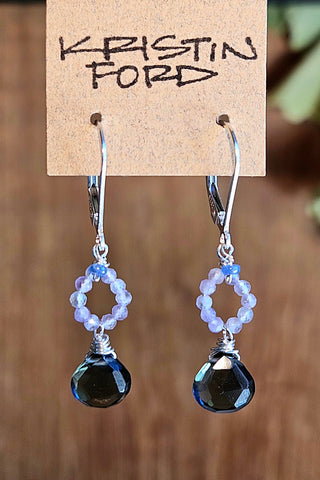 Slate Blue Quartz, Lavender Amethyst & Sapphire Earrings  EBL7025