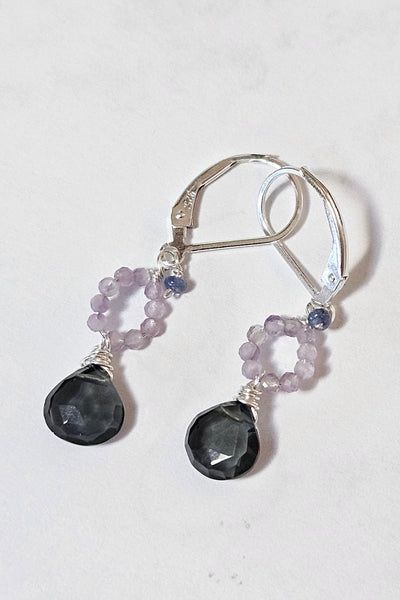 Slate Blue Quartz, Lavender Amethyst & Sapphire Earrings  EBL7025