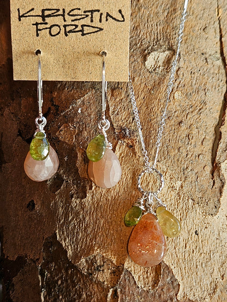 Peach Moonstone & Vesuvianite Earrings  EWH4025