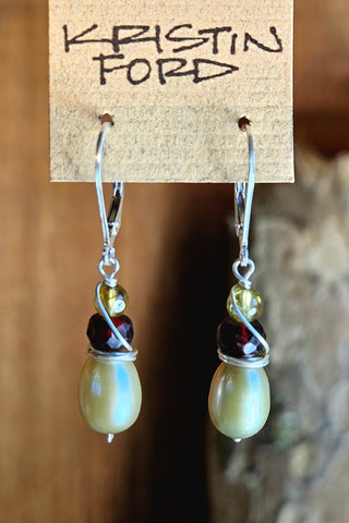 Pearl, Grossular & Red Garnet Earrings  EGR4225