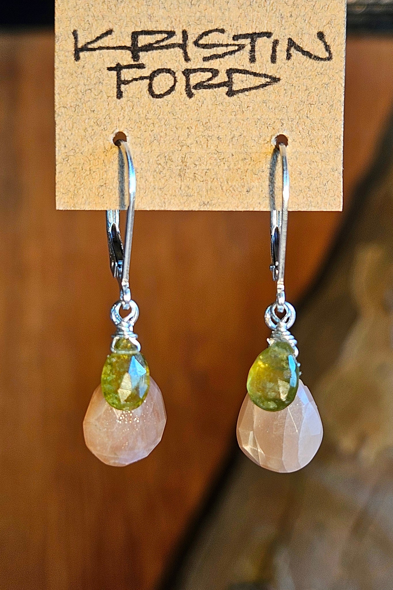 Peach Moonstone & Vesuvianite Earrings  EWH4025