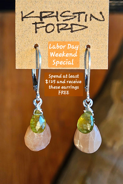 Peach Moonstone & Vesuvianite Earrings  EWH4025