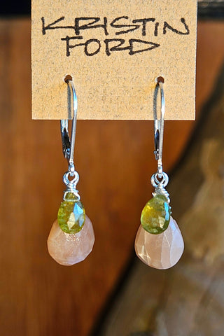 Peach Moonstone & Vesuvianite Earrings  EWH4025
